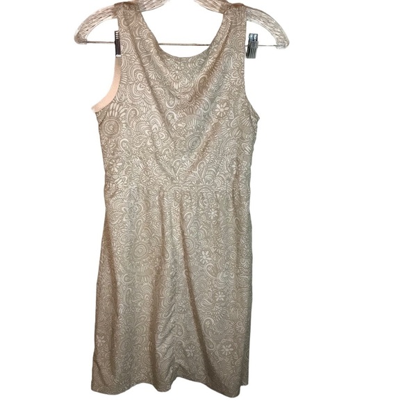 Athleta sundress sleeveless vneck knee length size 2 side zipper tan and cream - Picture 6 of 14